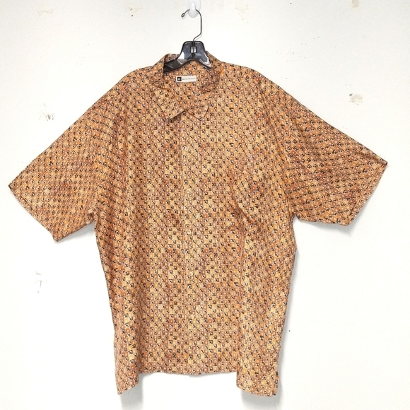 Bachrach shirt 100% silk button down short sleeve orange black white Size: XXL - Picture 1 of 4